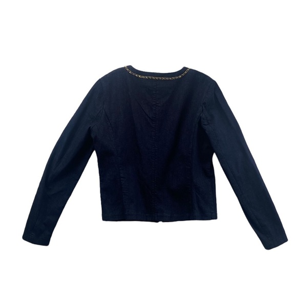 Victoria’s Secret SZ L Jean Cropped Jacket Gold Chain Blue Stretch Coat NWT Read - Picture 4 of 9